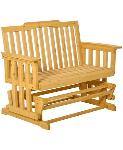 Outsunny 2-Person Outdoor Glider Bench, Wood, Quick Drying, Wide Armrest, Rocking Chair Loveseat for Backyard Garden Porch, Natural