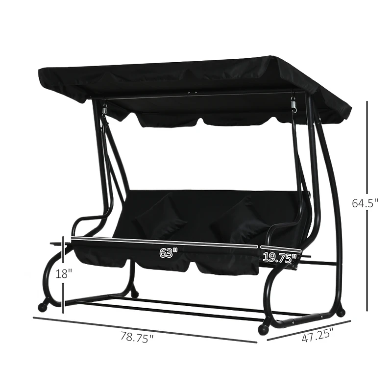 Outsunny 3 Seat Outdoor Free Standing Swing Bench Porch Swing with Stand, Comfortable Cushioned Fabric & Included Canopy