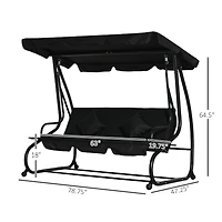 Outsunny 3 Seat Outdoor Free Standing Swing Bench Porch Swing with Stand, Comfortable Cushioned Fabric & Included Canopy