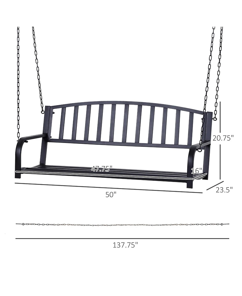 Outsunny 2 Person Front Porch Swing Patio Swing Bench, Outdoor Steel Swing Chair with Sturdy Chains, for Backyard, Deck, 528 lb Weight Capacity, Black