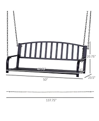 Outsunny 2 Person Front Porch Swing Patio Swing Bench, Outdoor Steel Swing Chair with Sturdy Chains, for Backyard, Deck, 528 lb Weight Capacity, Black