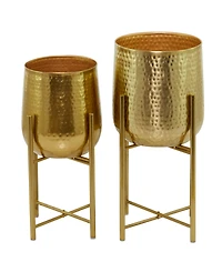 CosmoLiving Metal Deep Recessed Dome Planter with Removable Stand Set of 2