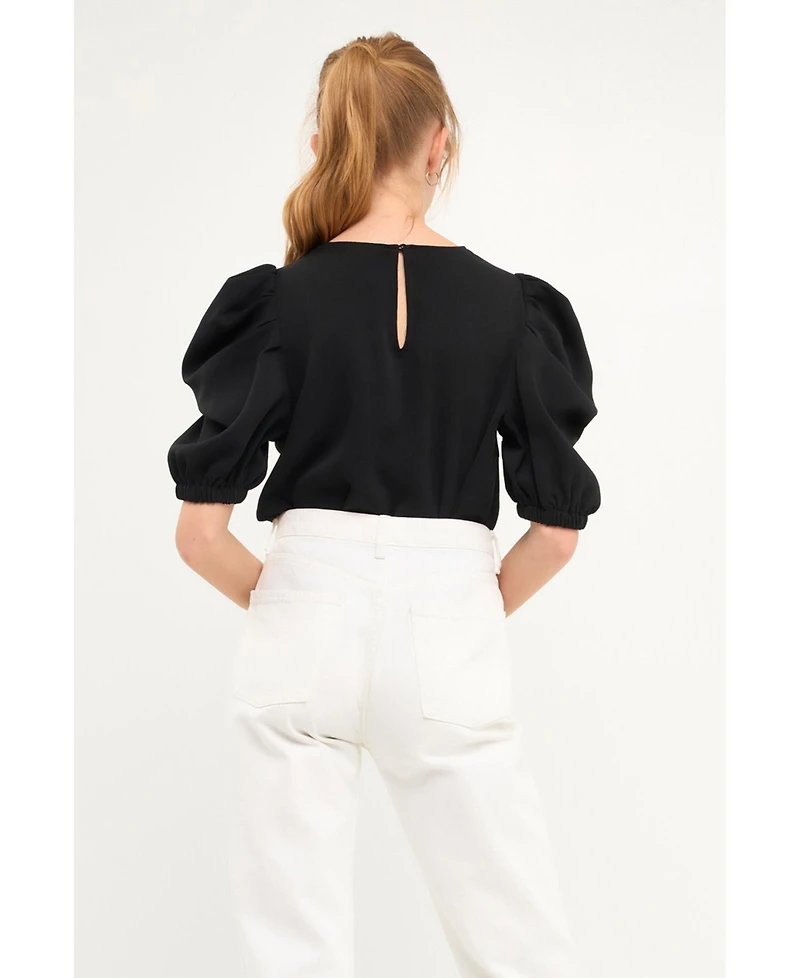 English Factory Women's Pleated Puff Sleeve Top
