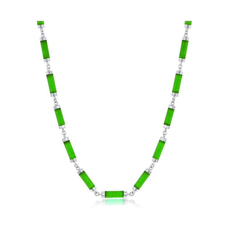 Sterling Silver Jade Linked Bars Necklace