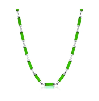 Sterling Silver Jade Linked Bars Necklace