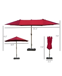 Outsunny 15' Backyard Double-Sided Steel Fabric Market Garden Umbrella Wine