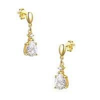 14k Gold Plated with Cubic Zirconia Raindrop 2-Stone Dangle Earrings in Sterling Silver