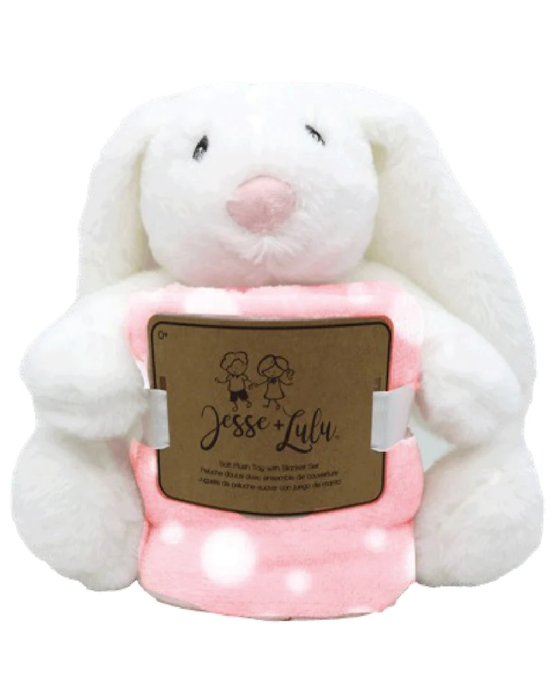 Jesse & Lulu Baby Girls Plush Toy with Blanket and Nunu, 3 Piece Set