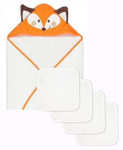Jesse & Lulu Baby Boys or Baby Girls Character Bath Towel and Wash Cloth, 5 Piece Set