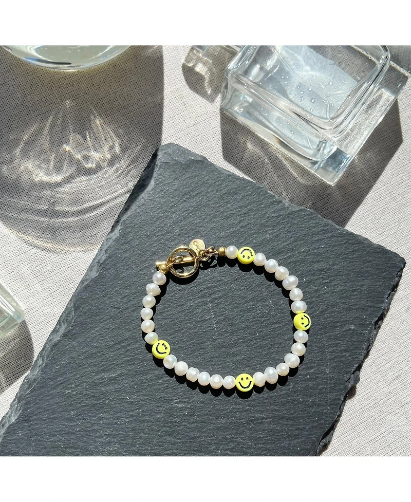 Joey Baby 18K Gold Plated Freshwater Pearls with Smiley Face - HaHa Bracelet 7" For Women