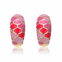 Young Adults/Teens 14k Yellow Gold Plated Pink Sunset Stained Glass Snake Scale Hoop Earrings