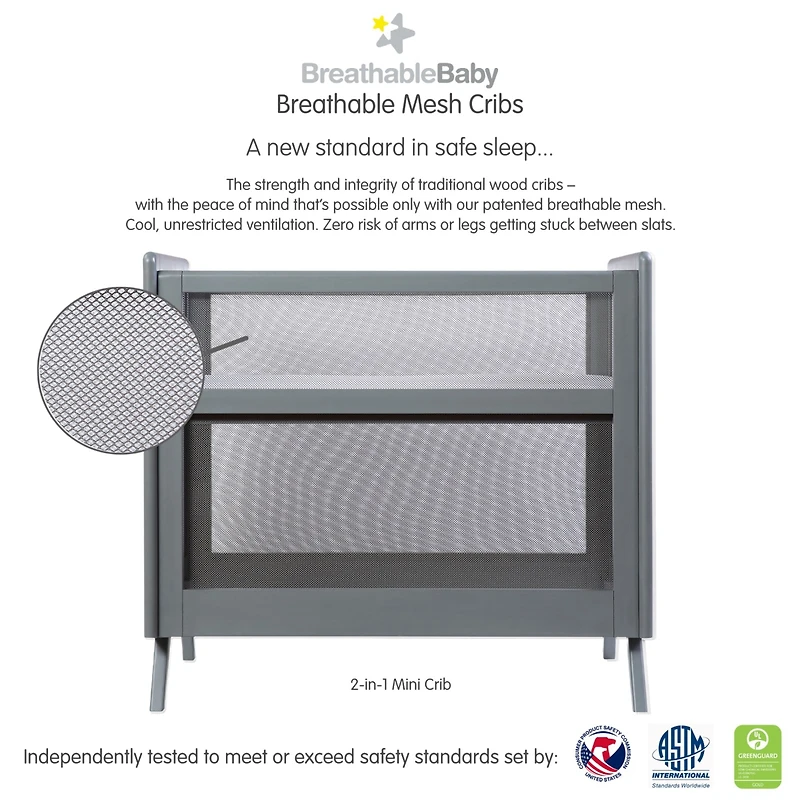 Halo Dream Inc. Breathable Mesh 2-in-1 Mini Crib - Greenguard Gold Certified