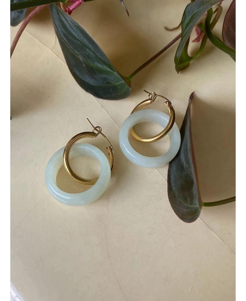 Amelie skinny — Green jade stone hoop earrings