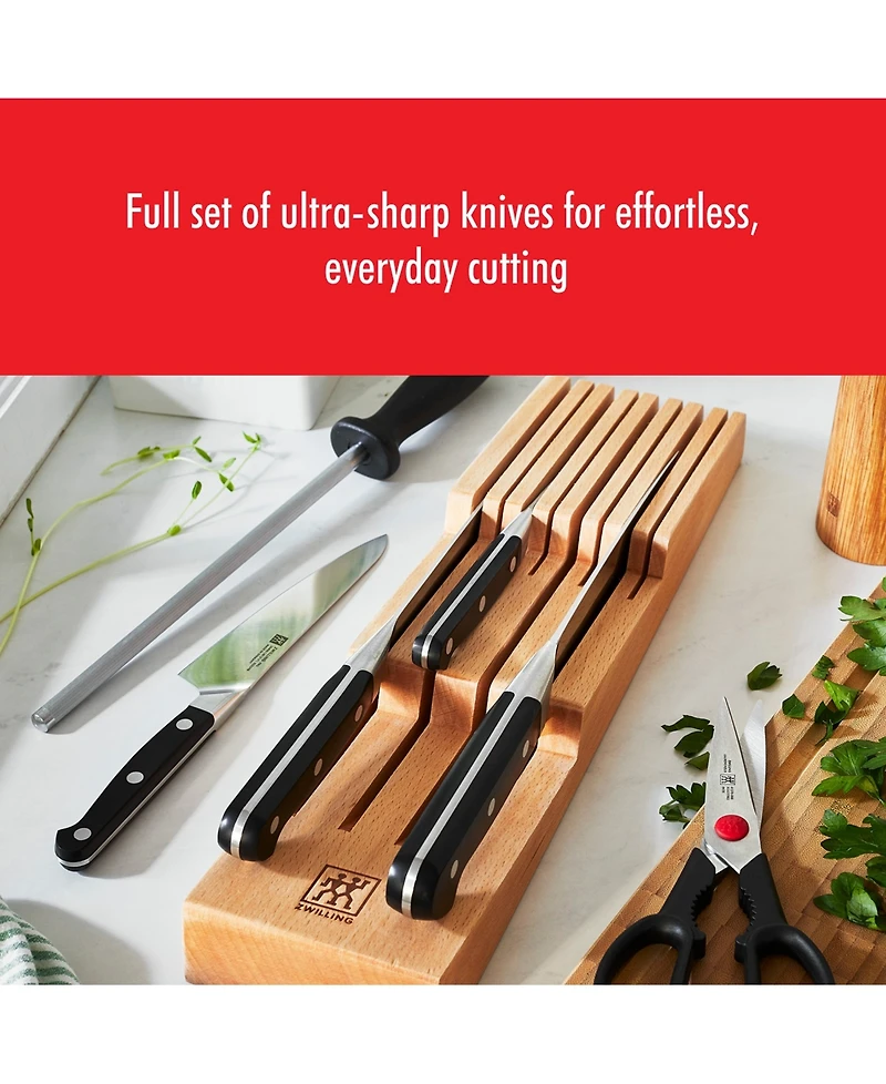 Zwilling Pro 7pc Block Set w/ Beechwood In-Drawer Knife Tray