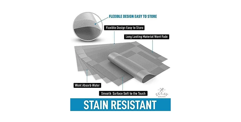 Vinyl Woven Placemats for Dining Table Set of 6 - Stain-Resistant & Non-Slip Pvc Table Place Mats