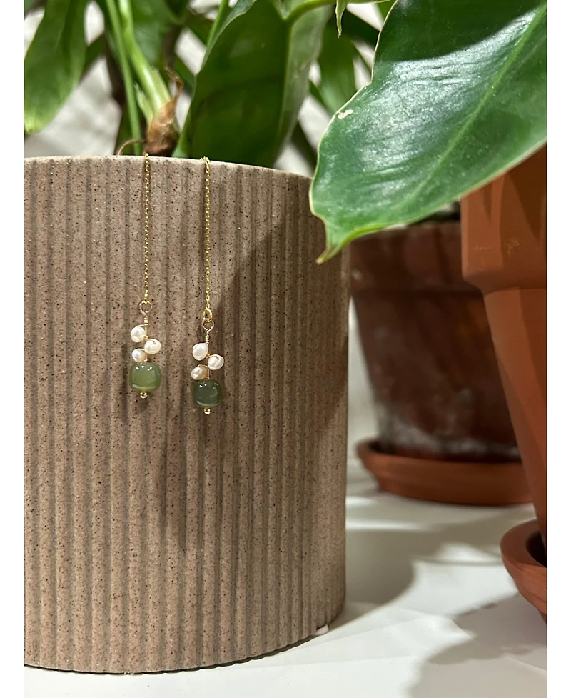 Madeleine — Jade and freshwater pearl drop earrings