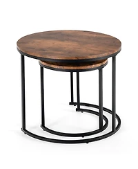 Nesting Coffee Table Set of 2 for Balcony Living Room Modern Round Side Tables