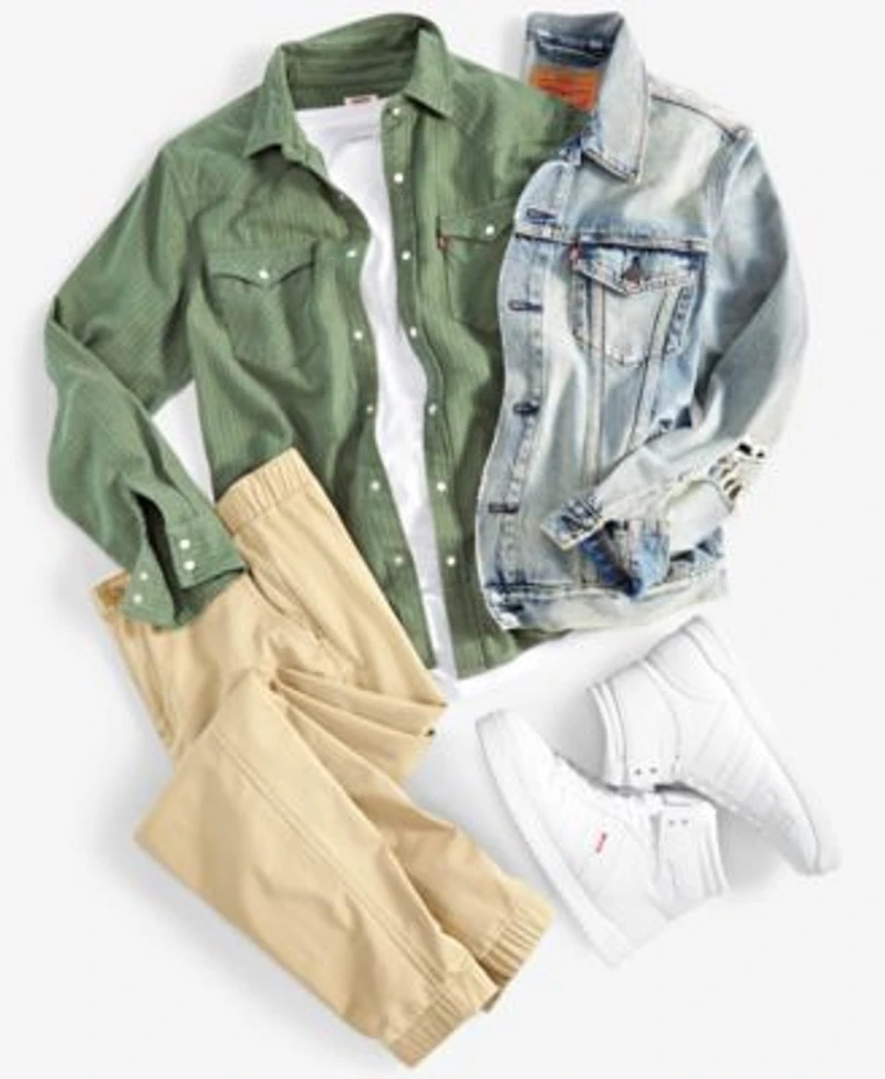 Levis Mens Regular Fit Denim Trucker Jacket Classic Western Shirt Tapered Jogger Pants