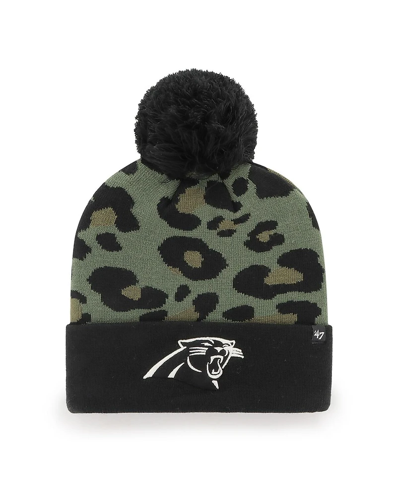 Women's '47 Brand Green, Black Carolina Panthers Bagheera Cuffed Knit Hat with Pom