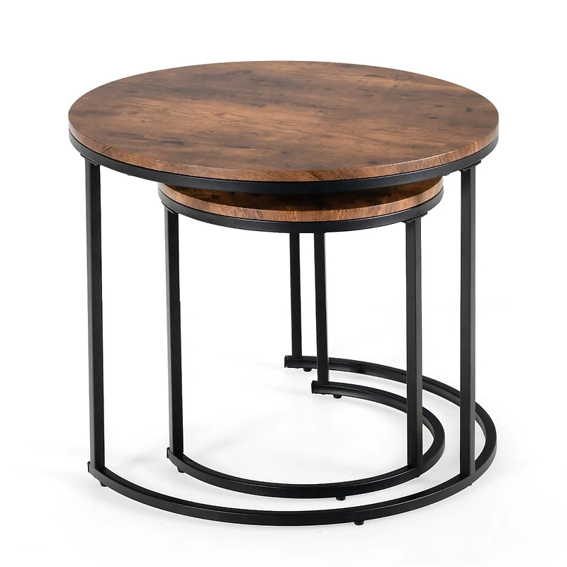 Nesting Coffee Table Set of 2 for Balcony Living Room Modern Round Side Tables