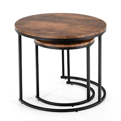 Nesting Coffee Table Set of 2 for Balcony Living Room Modern Round Side Tables