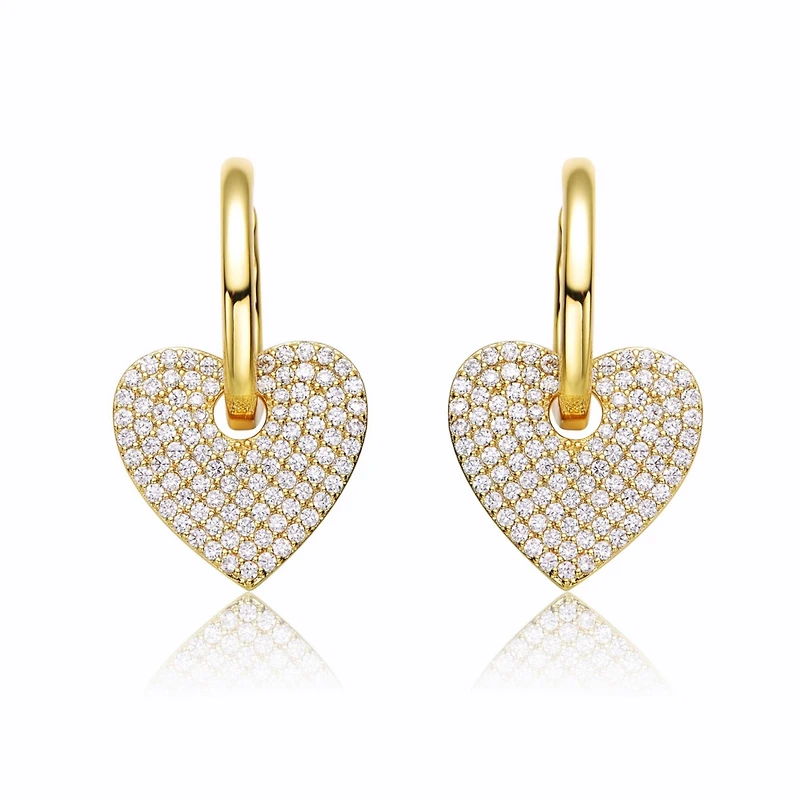 14k Yellow Gold Plated with Cubic Zirconia Heart Dangle Infinity Hoop Drop Earrings