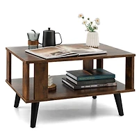 Coffee Table Retro Mid-Century Coffee Table W/Storage Open Shelf