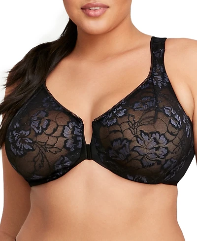 Women's Full Figure Wonderwire Front Close Stretch Lace Bra with Narrow Set Straps 9246