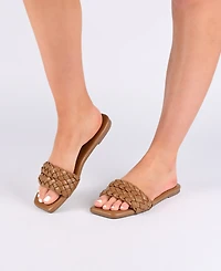 Journee Collection Women's Sawyerr Braided Single Band Flat Sandals