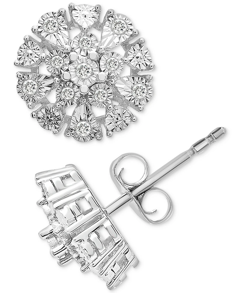 Diamond Flower Burst Stud Earrings (1/10 ct. t.w.) in Sterling Silver, Created for Macy's