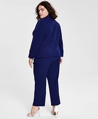 Kasper Plus Size Two Button Blazer Sleeveless Floral Print Tie Neck Top Straight Leg Pants
