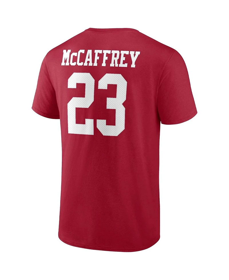 Men's Fanatics Christian McCaffrey Scarlet San Francisco 49ers Player Icon Name and Number T-shirt