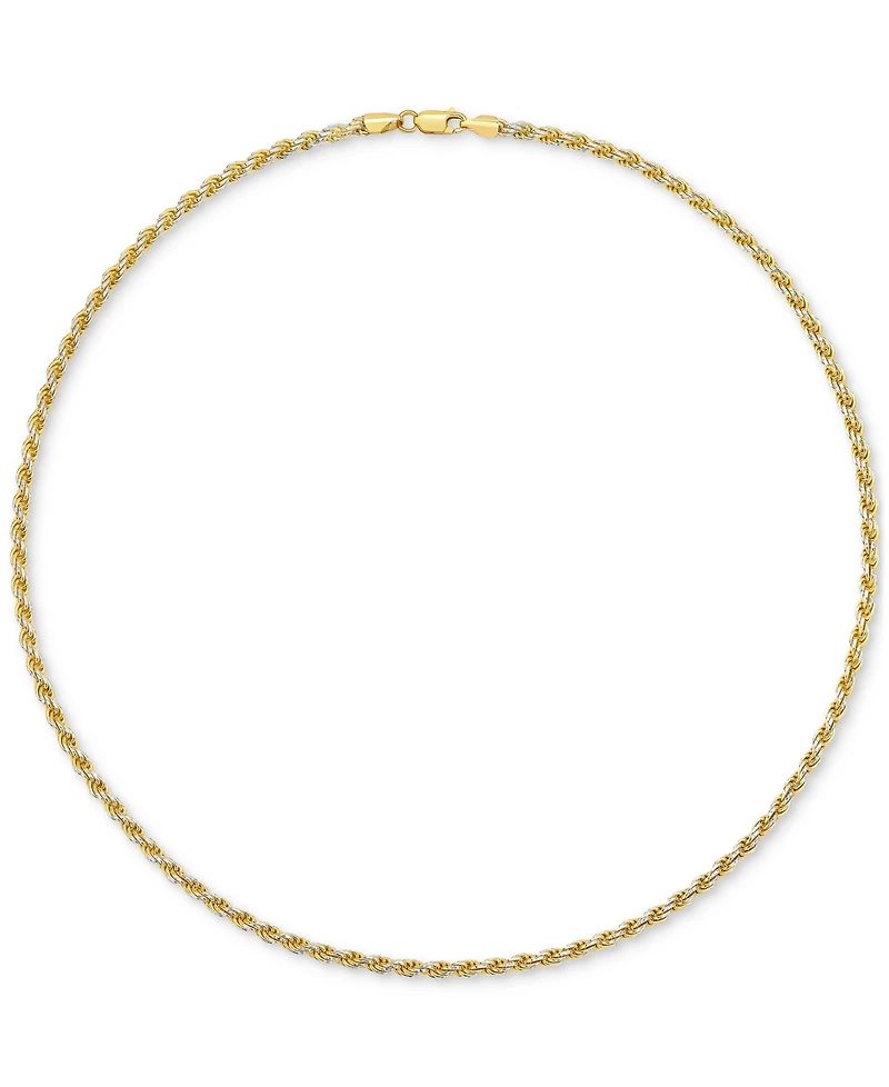 Men's Two-Tone Rope Link 22" Chain Necklace (4mm) in Sterling Silver & 14k Gold-Plate