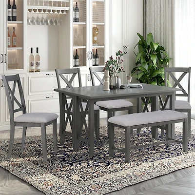 Streamdale Foldable Solid Wood Family Dining Set (6-Piece)