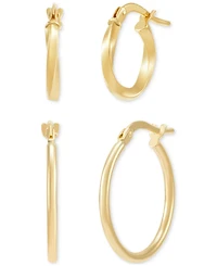 Italian Gold 2-Pc. Set Polished & Twist Style Small Hoop Earrings in 10k Gold