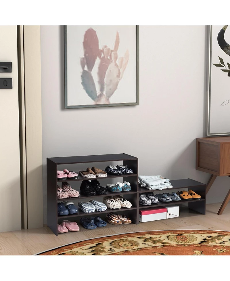 3 Pcs Stackable Shoe Rack 31-Inch Horizontal Organizer 2-tier StorageShelf
