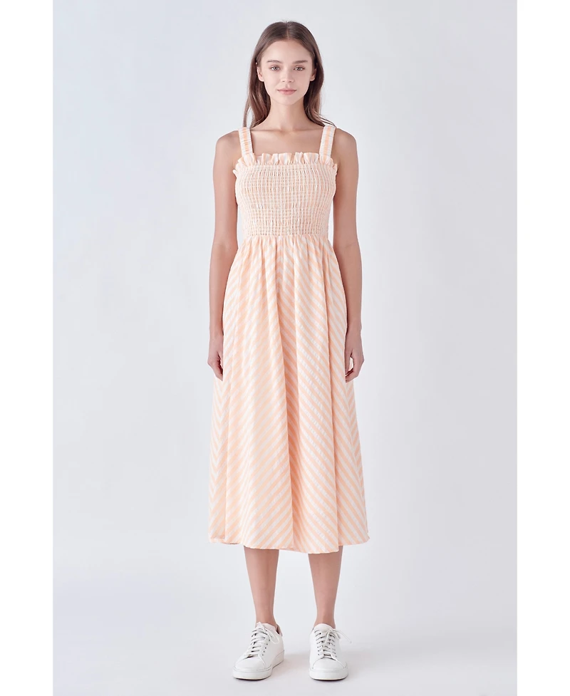 English Factory Women's Striped Smocked Midi Dress