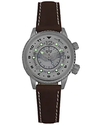 Abingdon Co. Women's Swiss Wasp Tribute Tri-Time Chestnut Leather Strap Watch 33mm