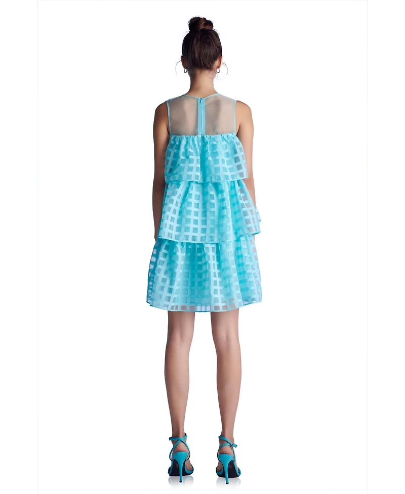 English Factory Women's Organza Gridded Tiered Sleeveless Mini Dress