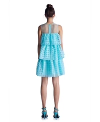 English Factory Women's Organza Gridded Tiered Sleeveless Mini Dress