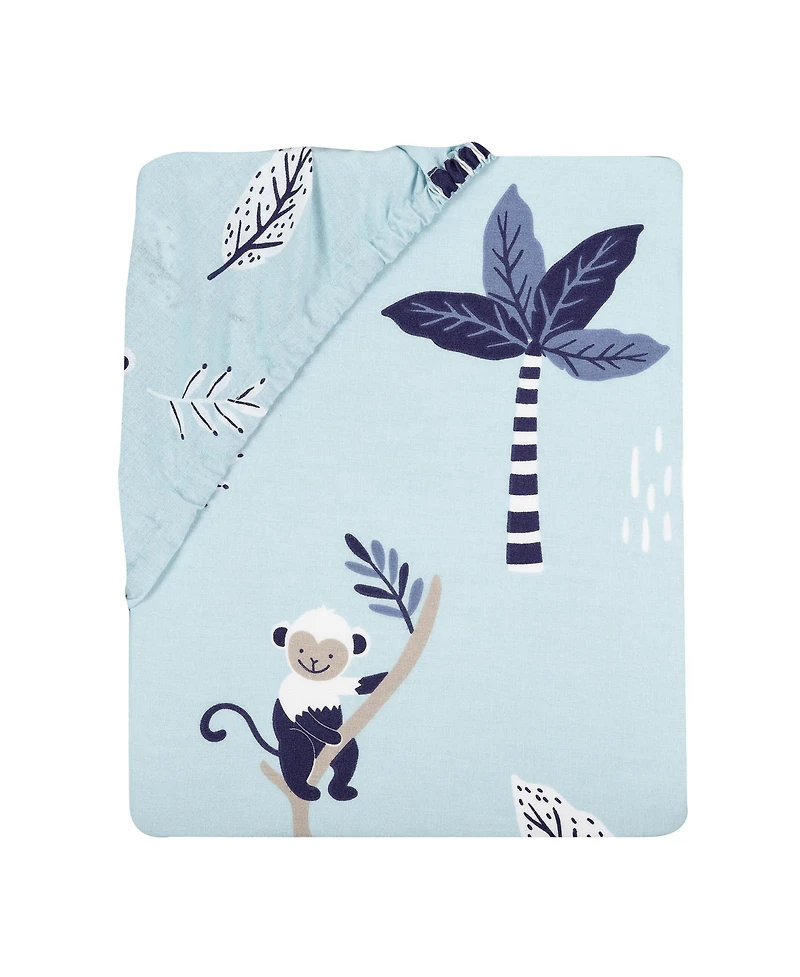 Lambs & Ivy Jungle Party 100% Cotton Monkey/Palm Tree Fitted Crib Sheet