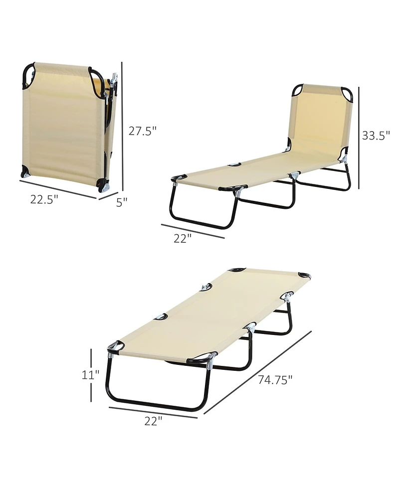 Outsunny Portable Outdoor Sun Lounger, Lightweight Folding Chaise Lounge Chair w/ 5-Position Adjustable Backrest for Beach, Poolside and Patio