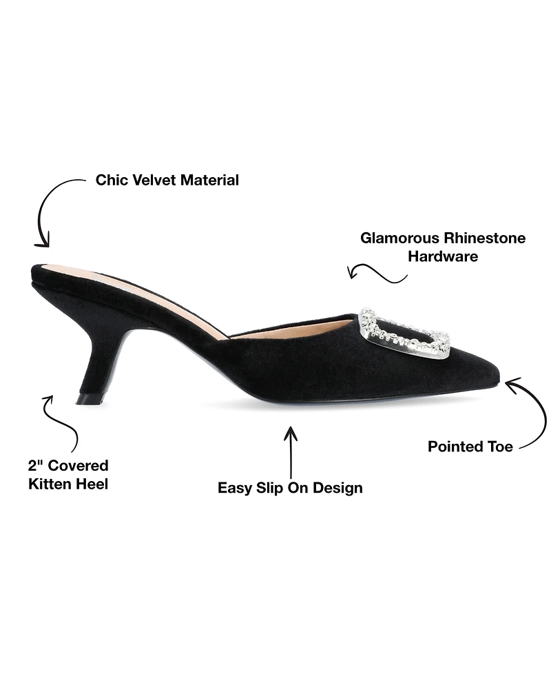 Journee Collection Women's Rishie Ornamented Kitten Heel Velvet Slip On Pumps