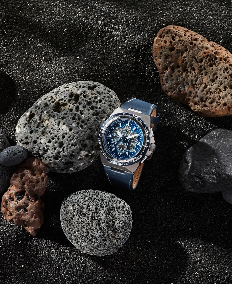 Citizen Eco-Drive Men's Chronograph Promaster Skyhawk Blue Leather Strap Watch 46mm