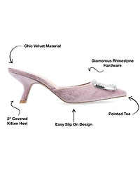 Journee Collection Women's Rishie Ornamented Kitten Heel Velvet Slip On Pumps
