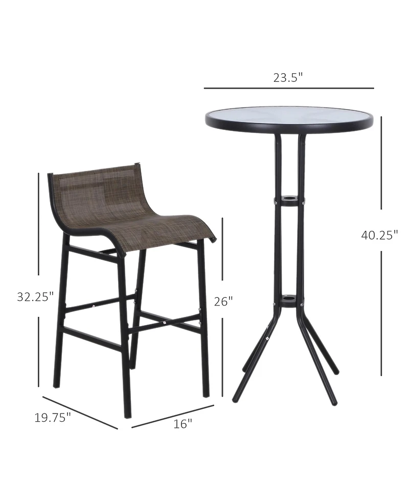 Outsunny 3 Piece Bar Height Outdoor Bistro Set for 2,