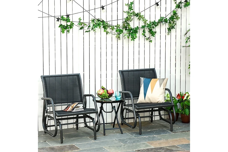 Outsunny Outdoor Glider with Breathable Mesh Fabric Curved Armrests,