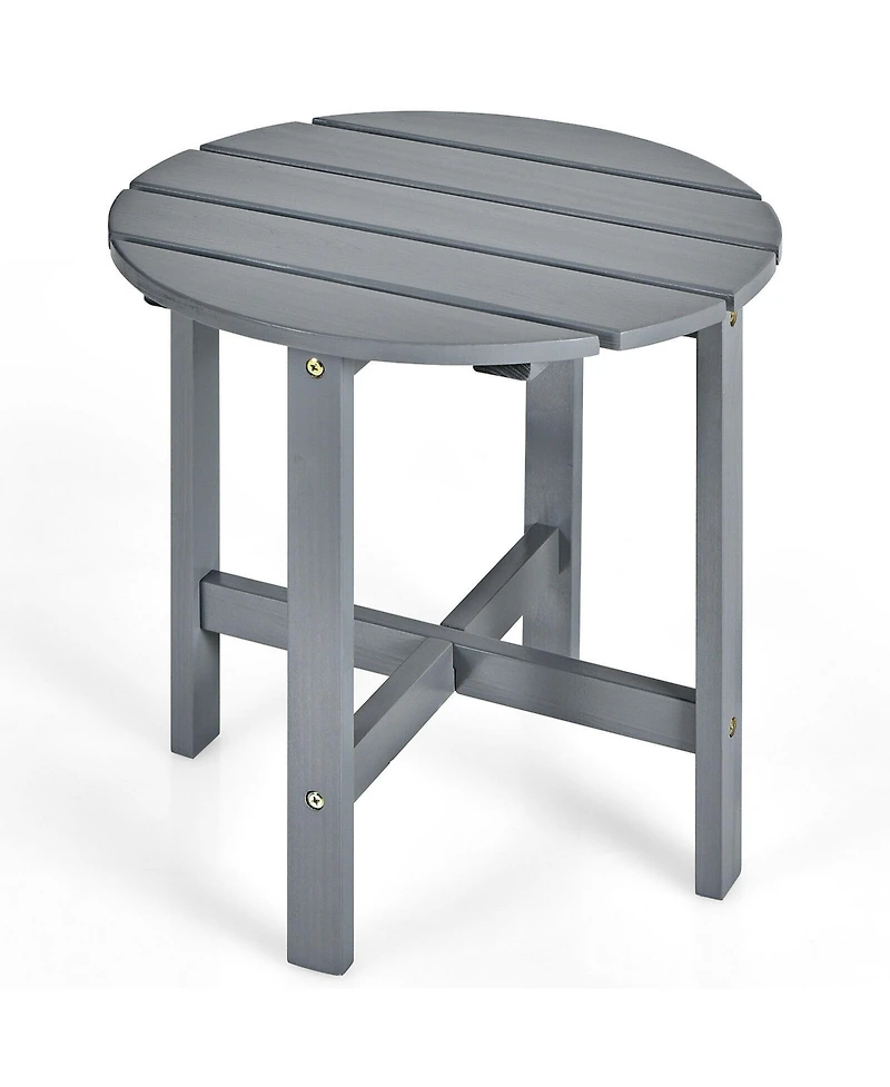 Costway 18'' Patio Round Side End Coffee Table Wooden Slat Garden Deck