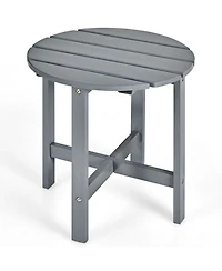 Costway 18'' Patio Round Side End Coffee Table Wooden Slat Garden Deck