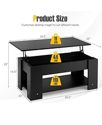 Lift Top Coffee Table Modern Accent Table w/Hidden Storage Compartment & Shelf
